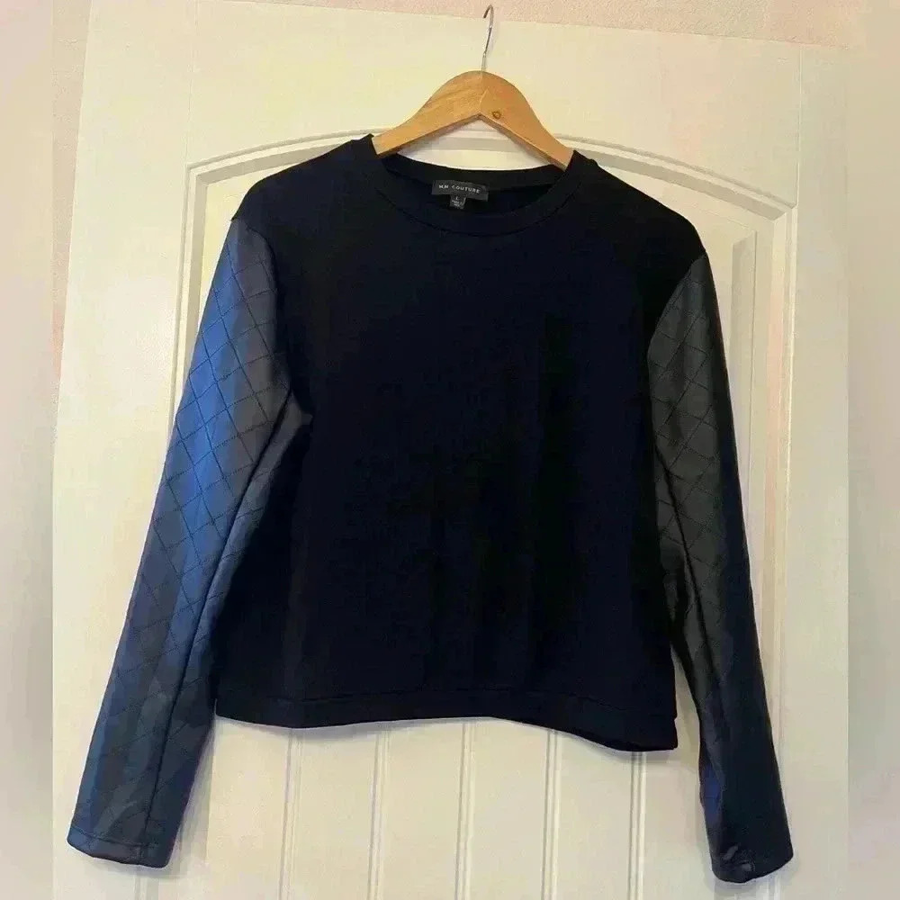 MM Couture Black and Gray Quilted Sleeve Top